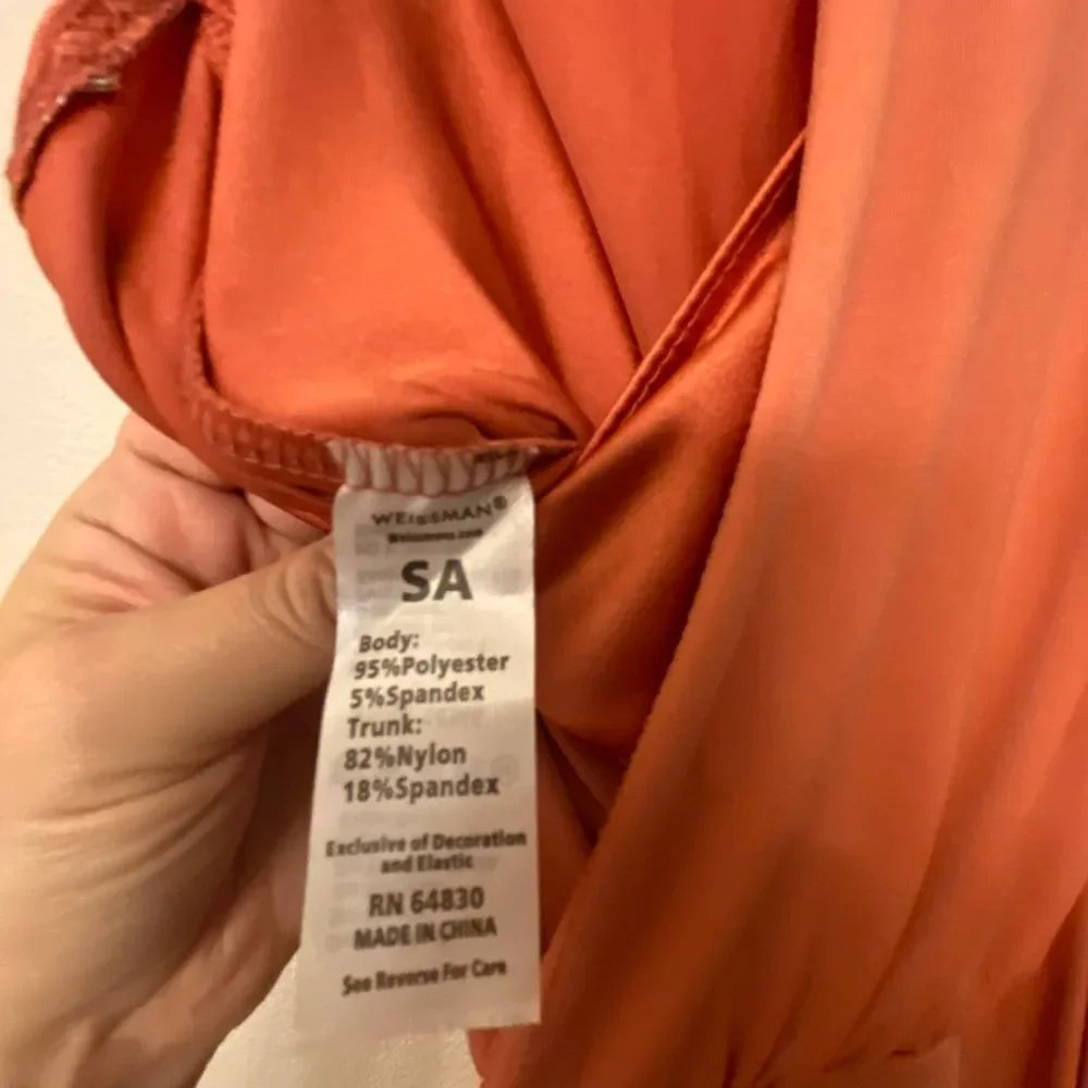 Weissman dance costume coral orange jumpsuit unitard Stitches 14346 SA adult